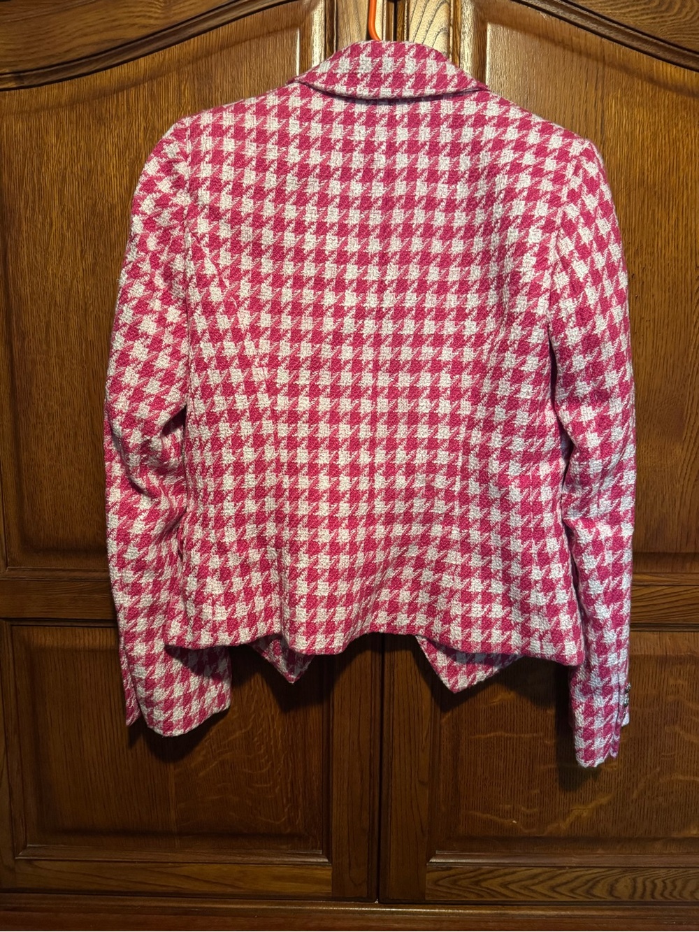 Karl Lagerfeld Paris Pink White Houndstooth Tweed Double Breasted Blazer Size 6 - Picture 7 of 9